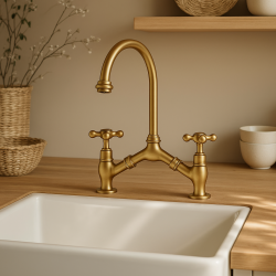 PB κλασική Νοσταλγική κλασική βρύση κουζίνας Χάλκινη με μεταβλητή απόσταση κέντρου 2 οπών 18-25cm 1208954352